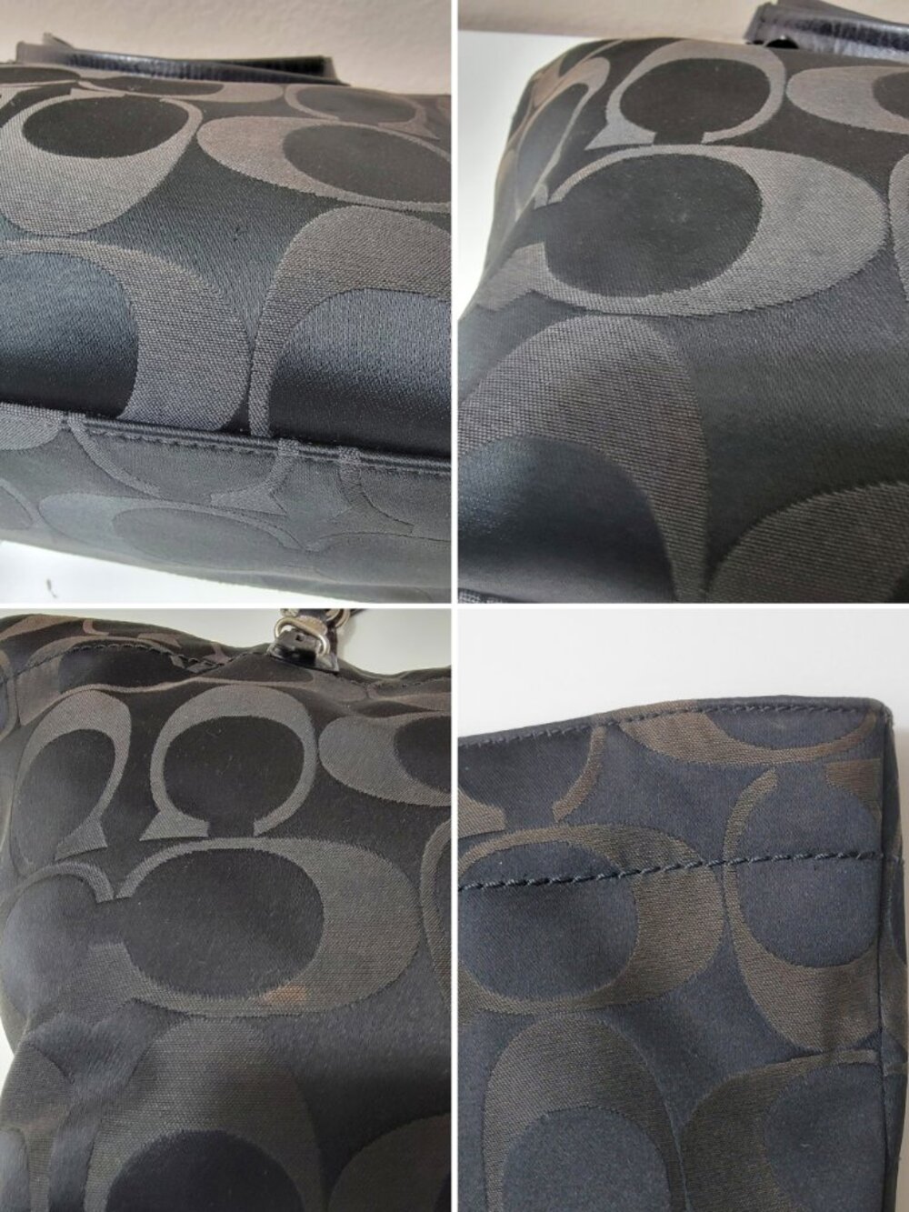 Coach Signature Sateen Tote Black Brown Large Shoulder Bag Purple Lining F16175 - Picture 10 of 11